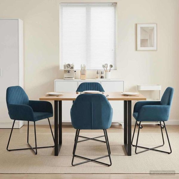 Обедени столове 4 pcs Кадифе Синьо 55 x 50 x 84 см