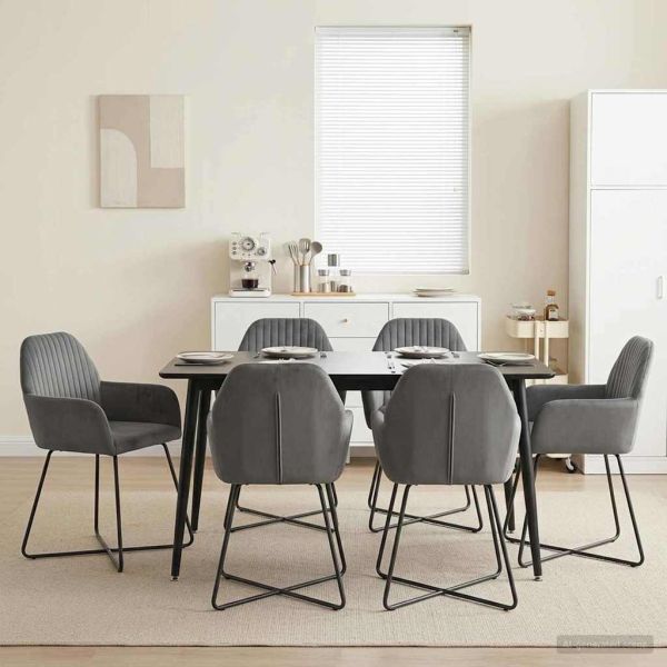 Обедени столове 6 pcs Кадифе Тъмносиво 55 x 50 x 84 см