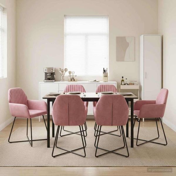 Обедени столове 6 pcs Кадифе Розово 55 x 50 x 84 см