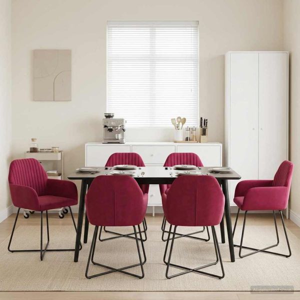 Обедени столове 6 pcs Кадифе Виненочервен 55 x 50 x 84 см