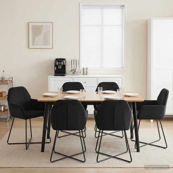 Обедени столове 6 pcs Кадифе Черно 55 x 50 x 84 см