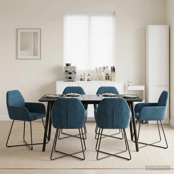 Обедени столове 6 pcs Кадифе Синьо 55 x 50 x 84 см