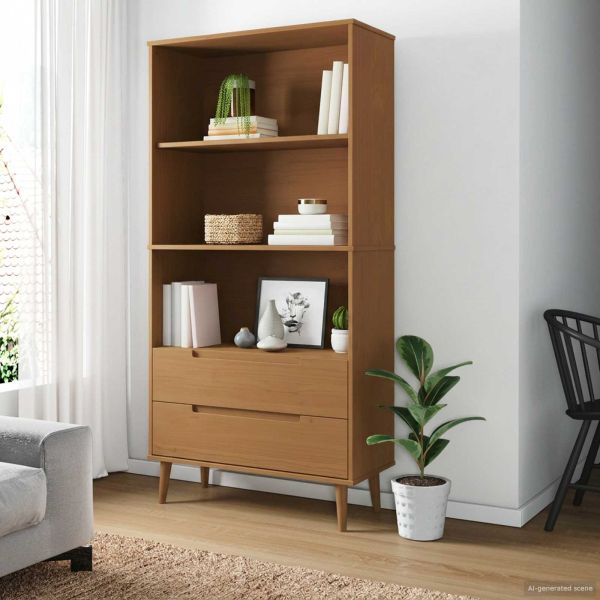 Библиотека MOLDE 85 x 35 x 170,5 см Масивна борова дървесина