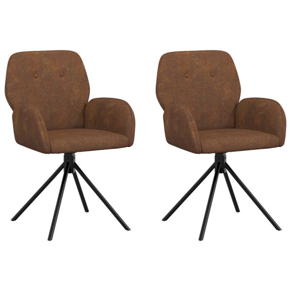 Въртящи се трапезни столове 2 pcs Изкуствена набук Кафяво