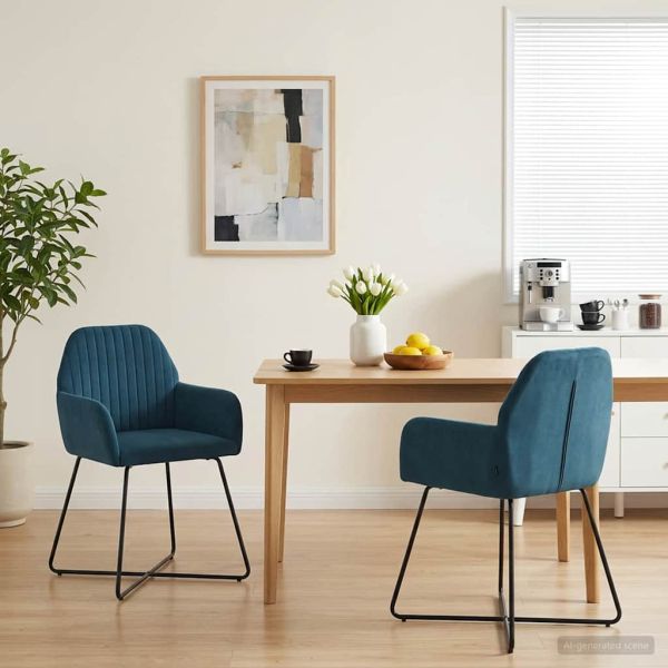 Обедени столове 2 pcs Кадифе Синьо 55 x 50 x 84 см
