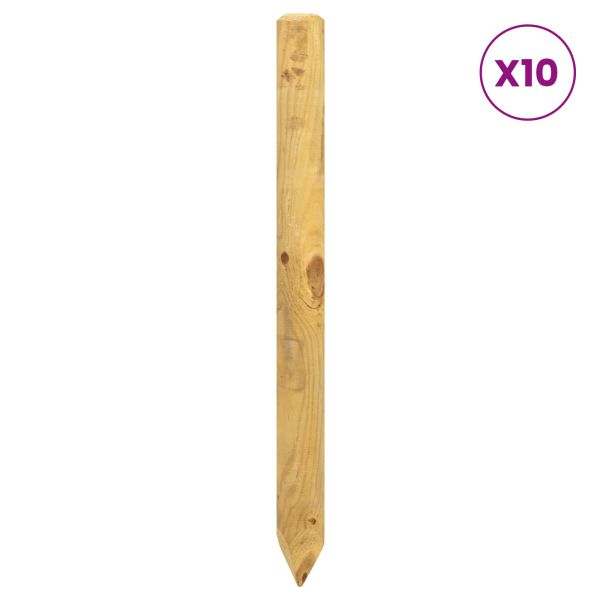 Оградни стълбове 10 бр. Кафяво 100 cm Масивна борова дървесина