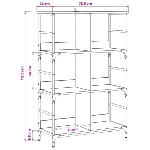 Рафт за книги 4 нива 78,5 x 33 x 117,5 см метал PB Дъб артизан