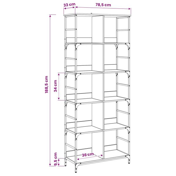 Рафт за книги 4 нива 78,5 x 33 x 188,5 см метал PB Старо дърво