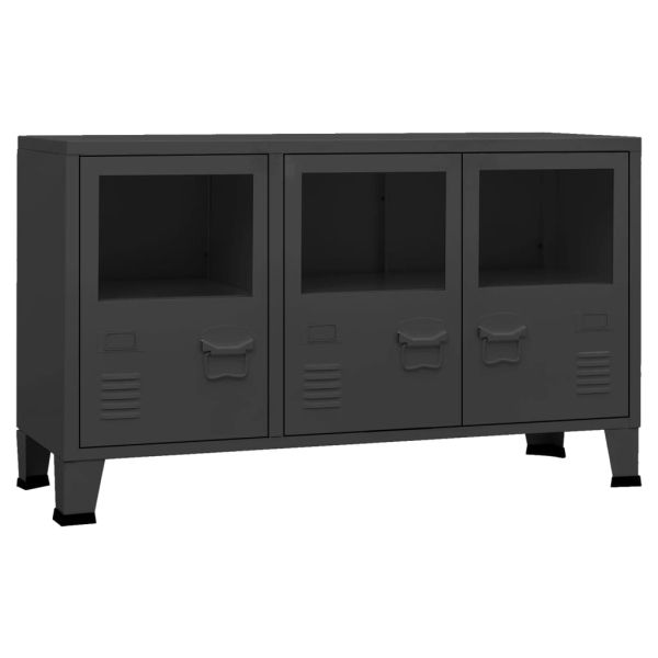 Индустриален бюфет черен 105x35x62 см метал и стъкло