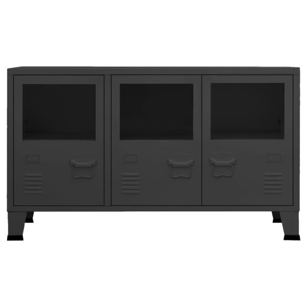 Индустриален бюфет черен 105x35x62 см метал и стъкло