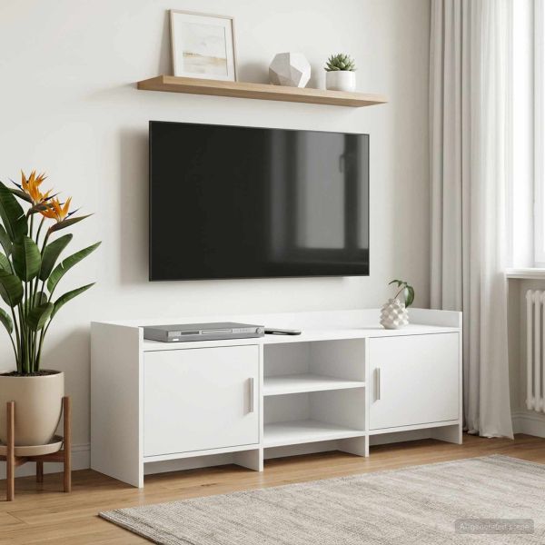 ТВ шкаф 130 x 33 x 47 см Бяло Инженерна дървесина