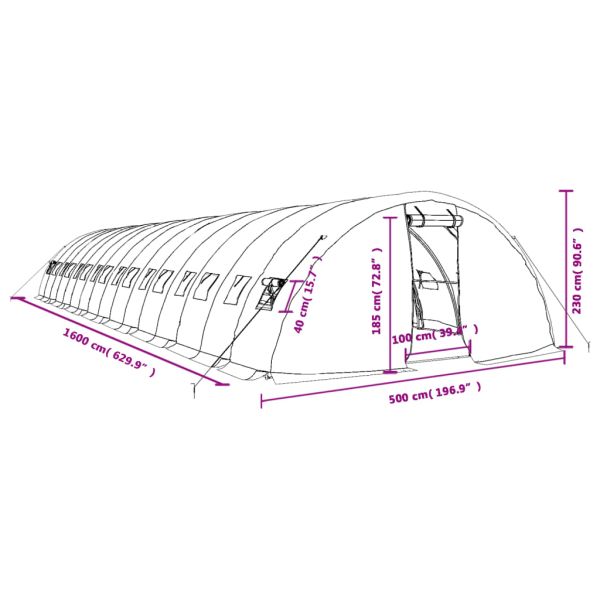 Оранжерия със стоманена рамка бяла 80 м² 16x5x2,3 м
