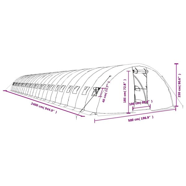 Оранжерия със стоманена рамка бяла 120 м² 24x5x2,3 м
