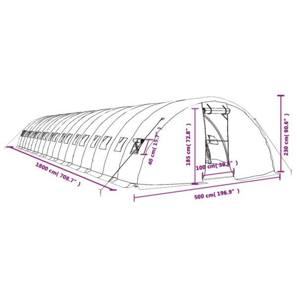 Оранжерия със стоманена рамка бяла 90 м² 18x5x2,3 м