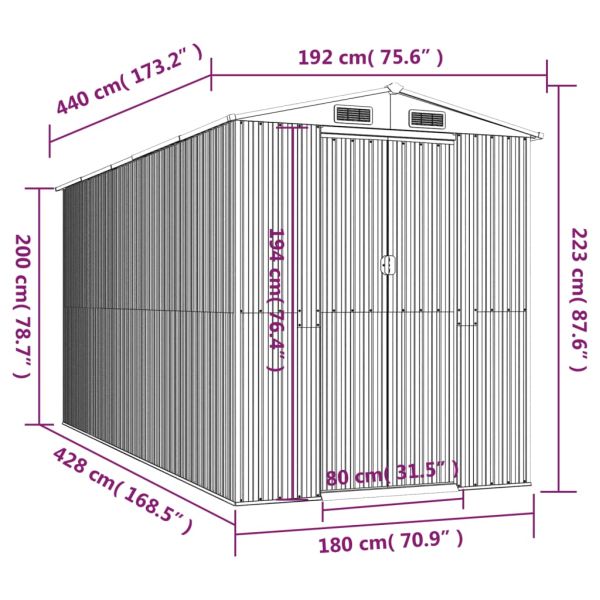 Градински навес светлокафяв 192x440x223 см поцинкована стомана