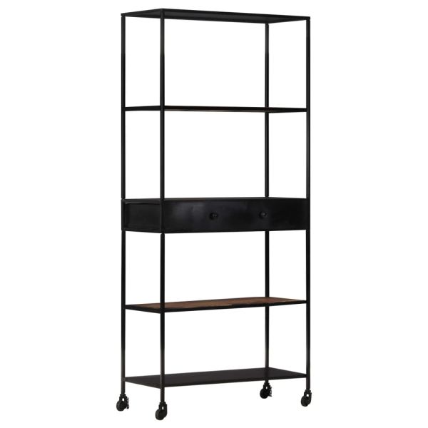 Шкаф за книги, 80x35x180 см, грубо мангово дърво и желязо