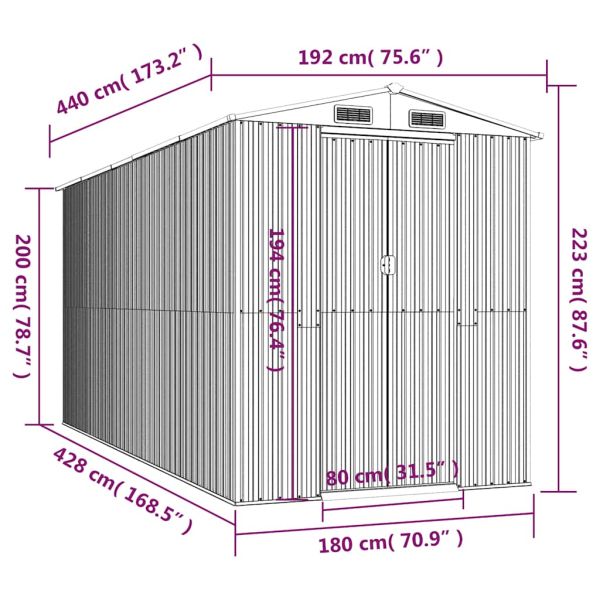 Градински навес тъмнокафяв 192x440x223 см поцинкована стомана