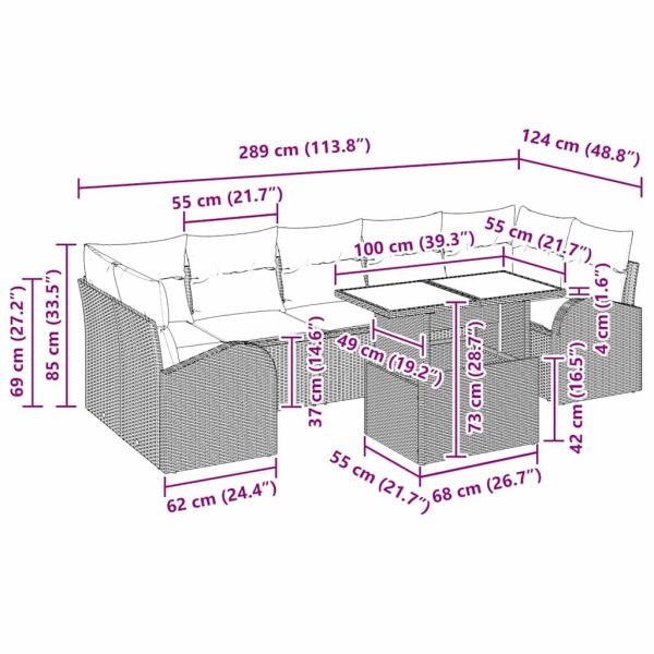 Градински Софа Комплект с възглавница 8 pcs Бежово Полиратан