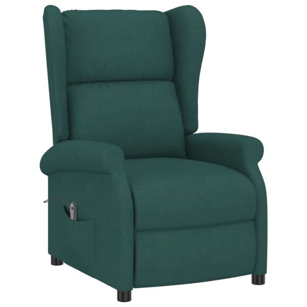 Wingback електрически реклайнер стол, тъмнозелена, текстил