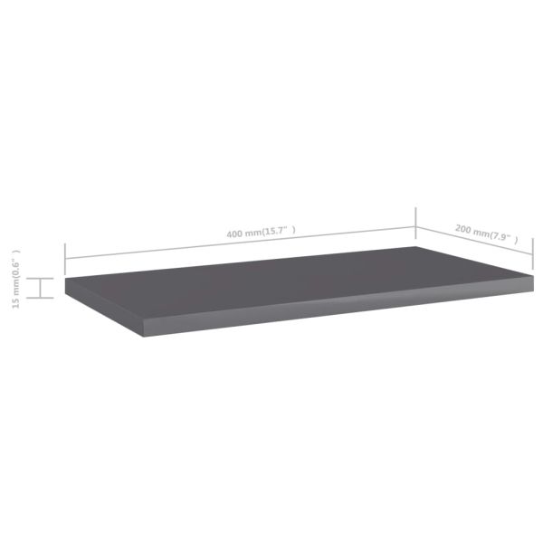 Рафтове за етажерка, 8 бр, сив гланц, 40x20x1,5 см, ПДЧ