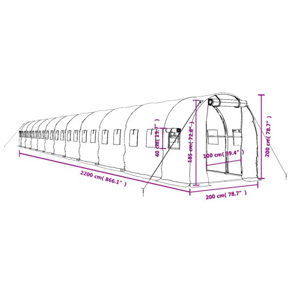 Оранжерия със стоманена рамка бяла 44 м² 22x2x2 м