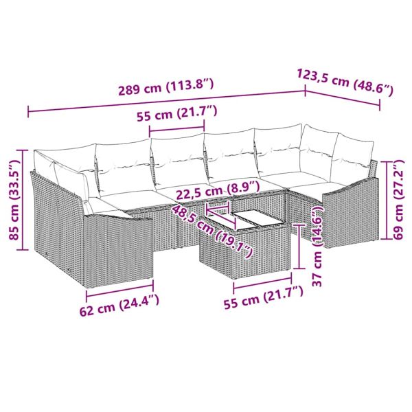 Комплект дивани Бежов и Светло Сив 55 x 55 x 37 см полиратан