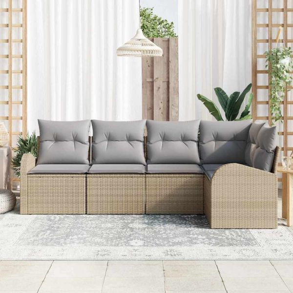 Комплект дивани с възглавница 5 pcs Бежово Полиестер