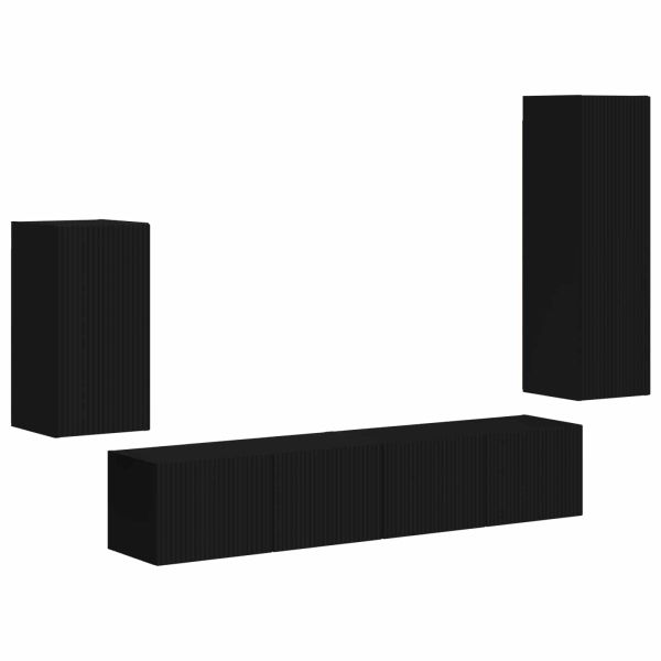 Комплект ТВ шкаф Монтиране на стена 4 pcs Черно Инженерно дърво