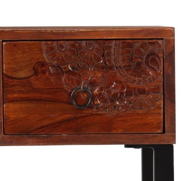 Бюро, акациево дърво масив и естествена кожа, 117x50x76 cм