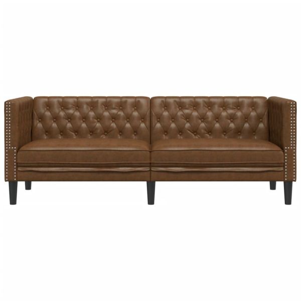 Диван Chesterfield с 3 седалки Кафява изкуствена велурена кожа