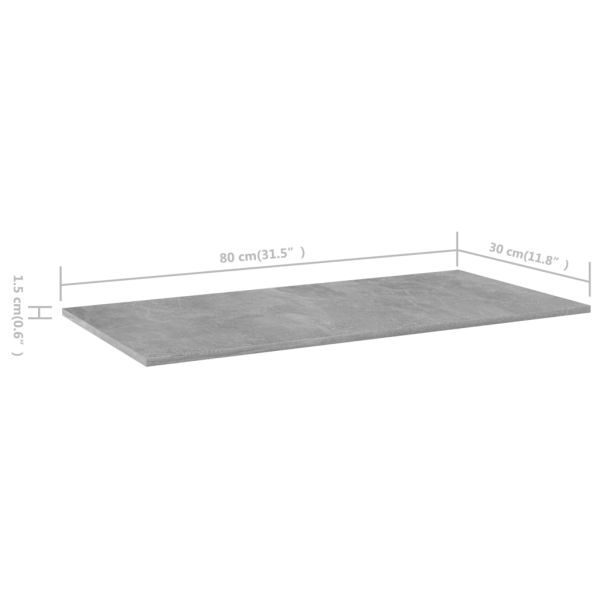 Рафтове за етажерка, 8 бр, бетонно сиви, 80x30x1,5 см, ПДЧ