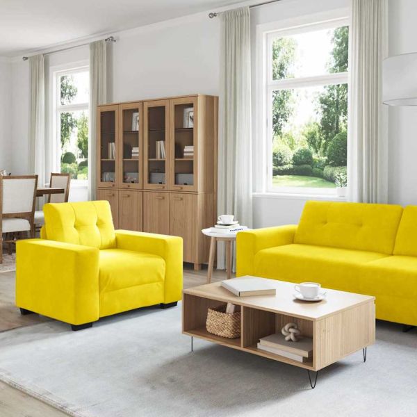 Комплект дивани 3 pcs Жълто 221 x 80 x 80 см Кадифе