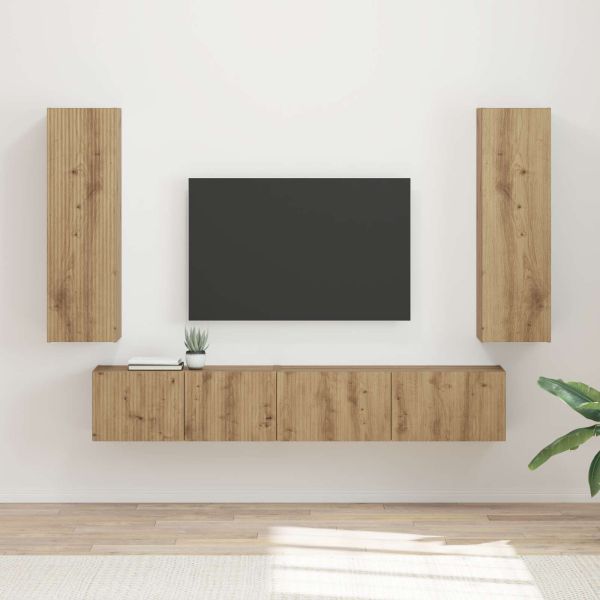 Комплект ТВ шкаф 3 pcs Дъб Инженерно дърво