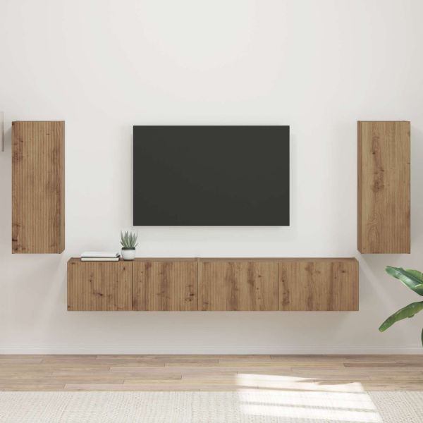 Комплект ТВ шкаф 4 pcs Дъб Инженерно дърво