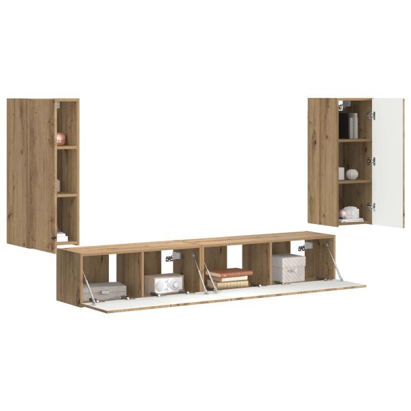 Комплект ТВ шкаф 4 pcs Дъб Инженерно дърво