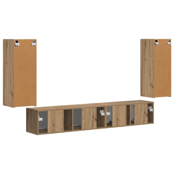 Комплект ТВ шкаф 4 pcs Дъб Инженерно дърво