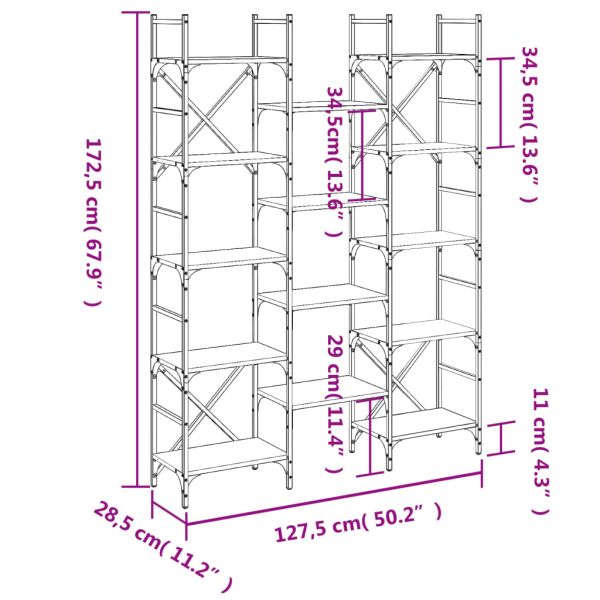 Етажерка за книги опушен дъб 127,5x28,5x172,5см инженерно дърво