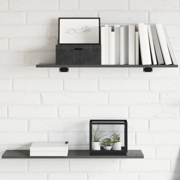 Рафтове за етажерка, 8 бр, сив гланц, 80x20x1,5 см, ПДЧ