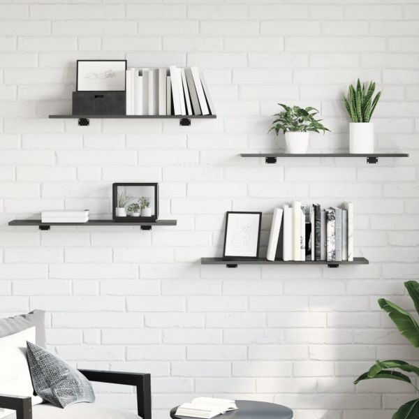 Рафтове за етажерка, 8 бр, сив гланц, 80x20x1,5 см, ПДЧ