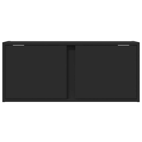 Стенен ТВ шкаф с LED осветление, черен, 80x31x35 см