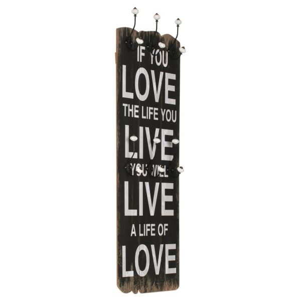 Закачалка за дрехи с 6 куки, 120х40 см, ""LOVE LIVE"