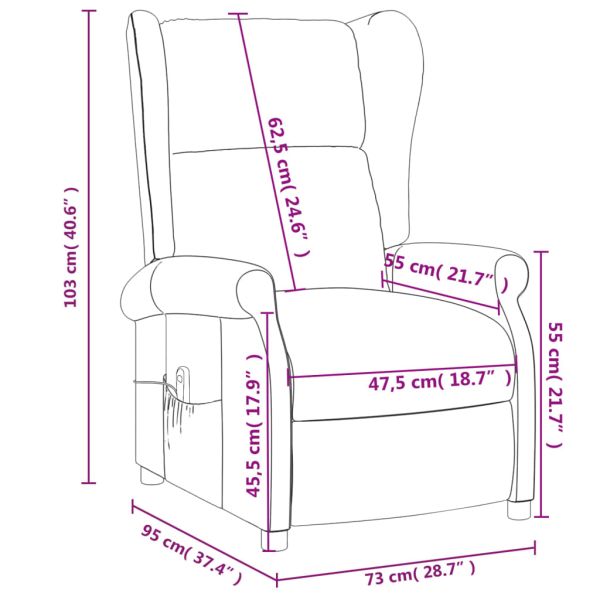 Wingback електрически реклайнер стол, тъмнокафяв, текстил