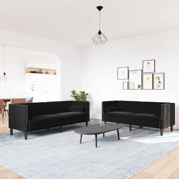 Диван за всекидневна 2 pcs Черно 194 x 74,5 x 70,5 см Кадифе