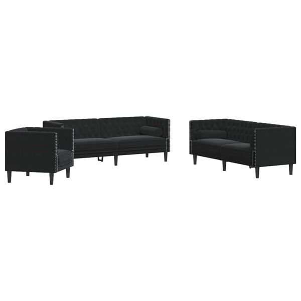 Диван за всекидневна 3 pcs Черно 194 x 74,5 x 70,5 см Кадифе