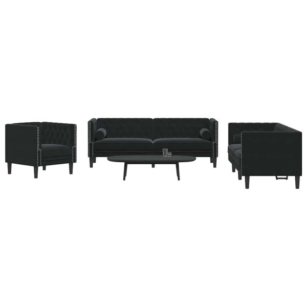 Диван за всекидневна 3 pcs Черно 194 x 74,5 x 70,5 см Кадифе