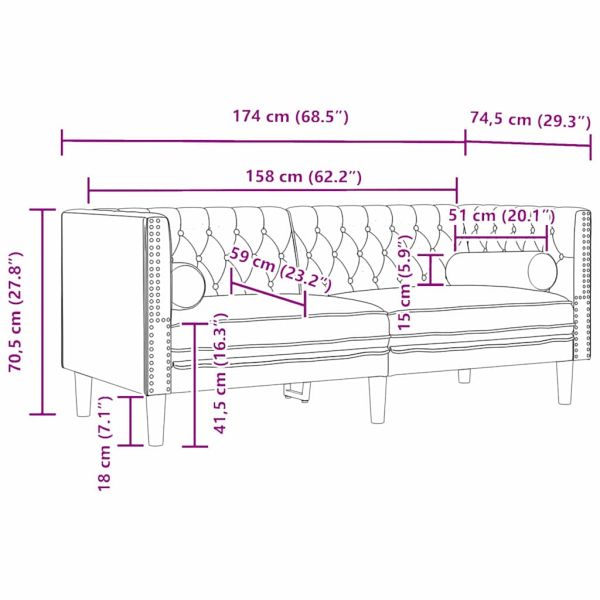 Диван за всекидневна 3 pcs Черно 194 x 74,5 x 70,5 см Кадифе