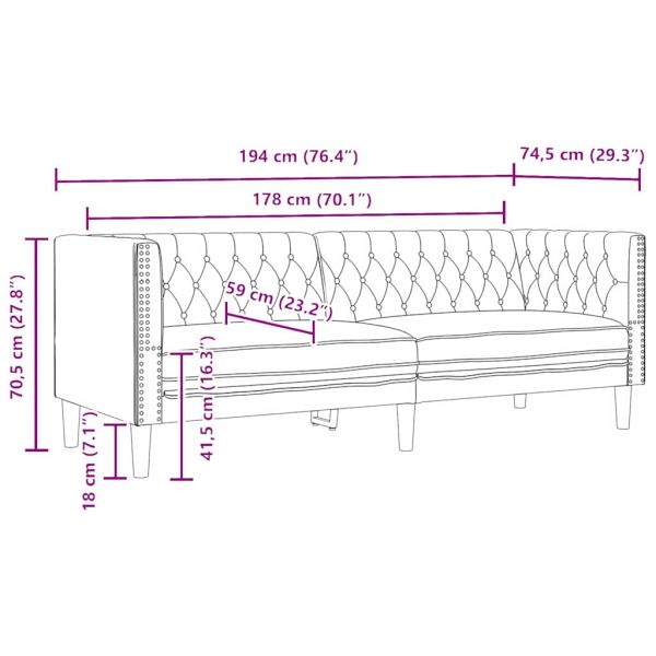 Диван Черно 194 x 74,5 x 70,5 см ПВЦ
