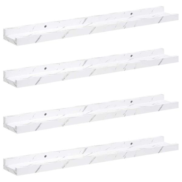 Стенен рафт Монтиране на стена 4 бр. Бял мрамор 60 x 9 x 3 cm