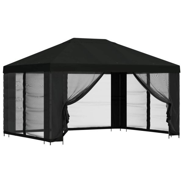 Беседка със страници 4 × 3 m Черно Полиестер и стомана 190 gsm