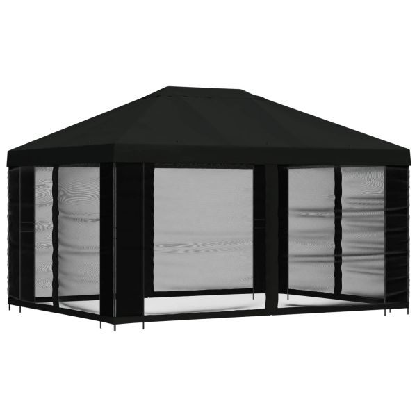 Беседка със страници 4 × 3 m Черно Полиестер и стомана 190 gsm